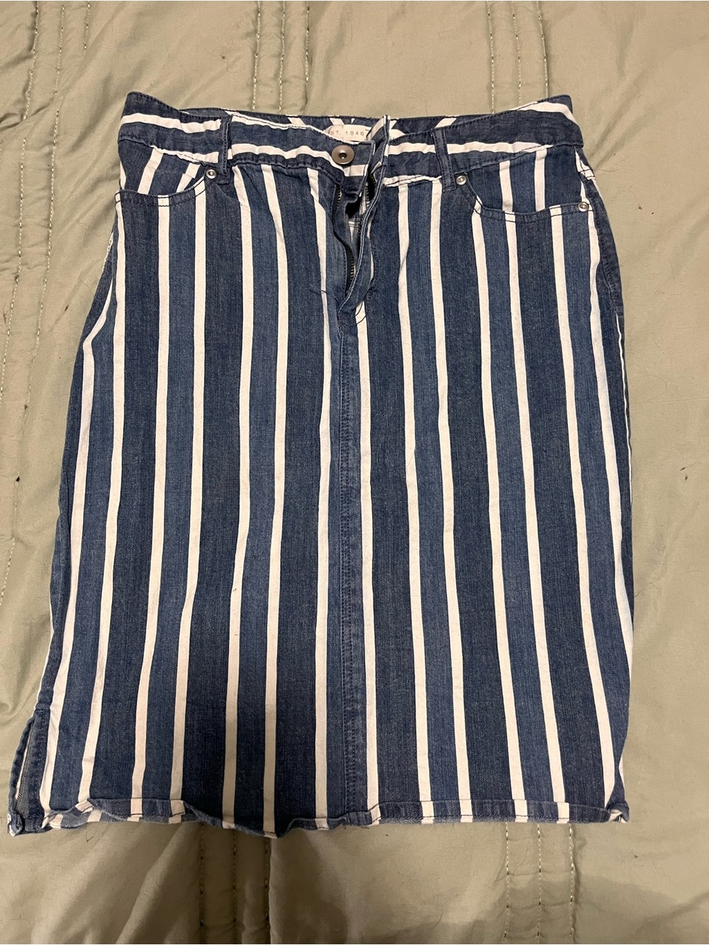 Striped Blue and White Denim Pencil Skirt